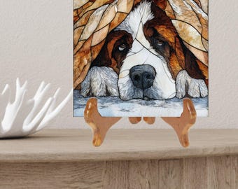 Saint Bernard Under the Blanket Ceramic Tile thumbnail 2