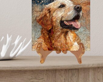 Golden Retriever USA Flag Patriotic Dog Ceramic Tile thumbnail 2