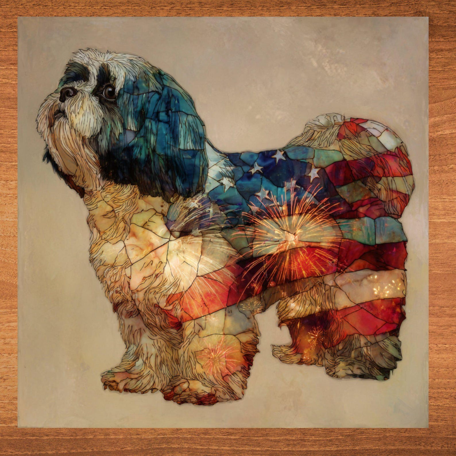 Lhasa Apso USA Flag Patriotic Dog Ceramic Tile
