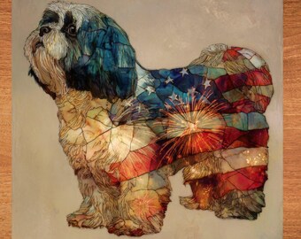 Lhasa Apso USA Flag Patriotic Dog Ceramic Tile thumbnail 1