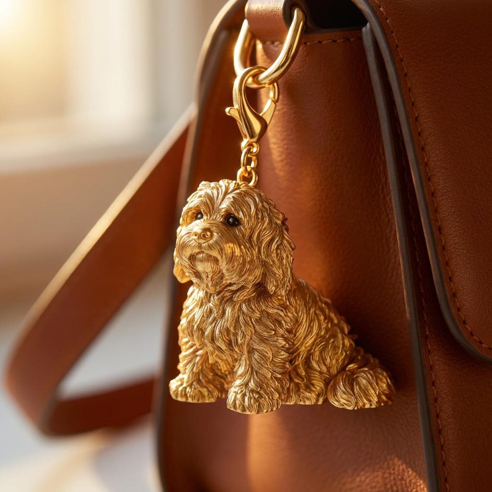 Coton de Tulear Gold Dog Sculpture Bag Charm