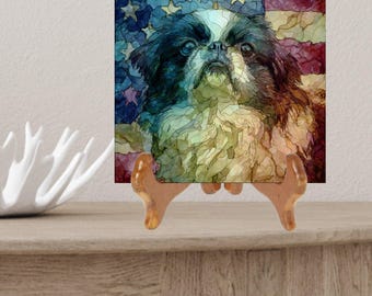 Pekingese USA Flag Patriotic Dog Ceramic Tile thumbnail 2