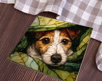Jack Russell Terrier Under the Blanket Ceramic Tile thumbnail 4