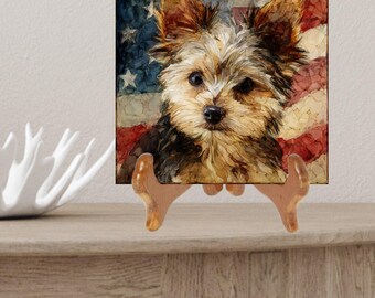 Yorkipoo USA Flag Patriotic Dog Ceramic Tile thumbnail 2