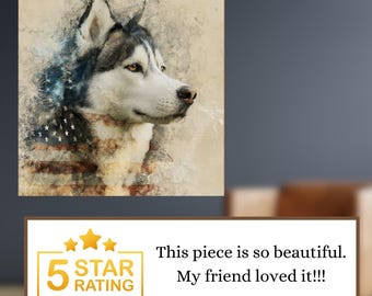 Huskador USA Flag Patriotic Dog Ceramic Tile thumbnail 4