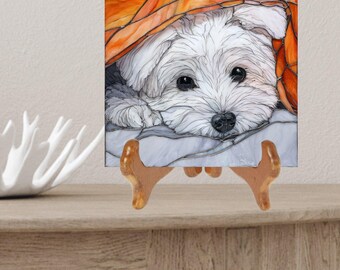Maltese Under the Blanket Ceramic Tile thumbnail 2