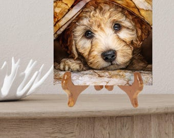 Labradoodle Under the Blanket Ceramic Tile thumbnail 2