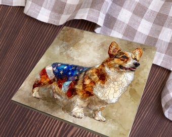 Pembroke Welsh Corgi USA Flag Patriotic Dog Ceramic Tile thumbnail 3
