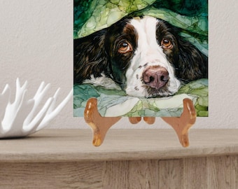 English Springer Spaniel Under the Blanket Ceramic Tile thumbnail 2