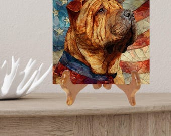 Shar Pei USA Flag Patriotic Dog Ceramic Tile thumbnail 2
