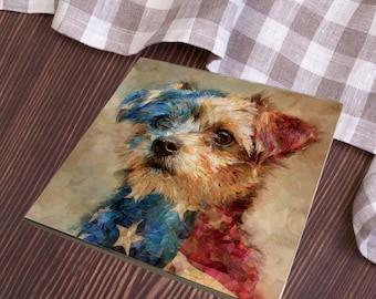 Shorkie USA Flag Patriotic Dog Ceramic Tile thumbnail 3
