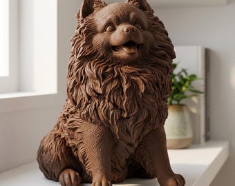 Pomeranian Realistic Seated Dog Statue thumbnail 1