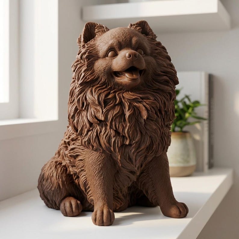 Pomeranian Realistic Seated Dog Statue