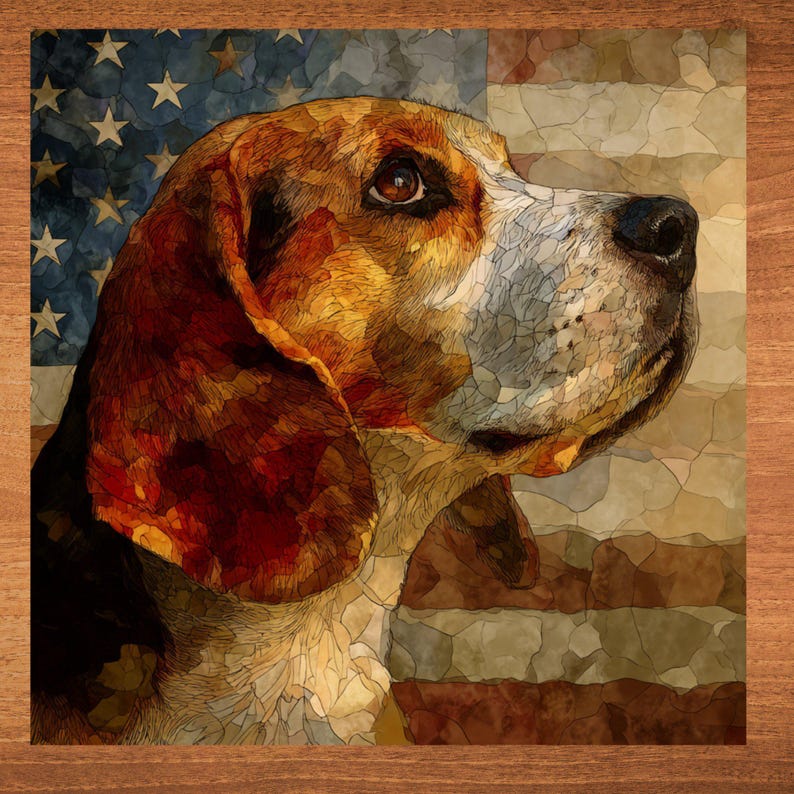 Beagle USA Flag Patriotic Dog Ceramic Tile