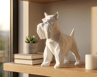 Miniature Schnauzer Low-Poly Geometric Dog Statue thumbnail 1