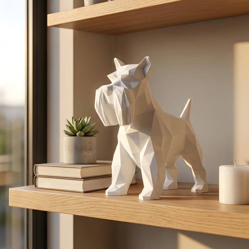 Miniature Schnauzer Low-Poly Geometric Dog Statue