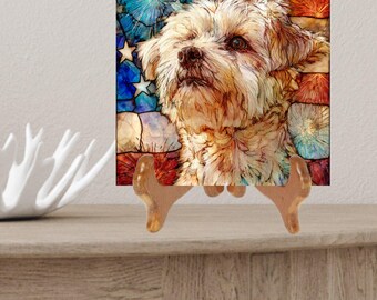 Maltese USA Flag Patriotic Dog Ceramic Tile thumbnail 2
