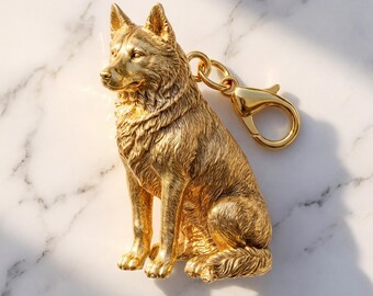 Siberian Husky Gold Dog Sculpture Bag Charm thumbnail 2