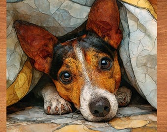 Rat Terrier Under the Blanket Ceramic Tile thumbnail 1