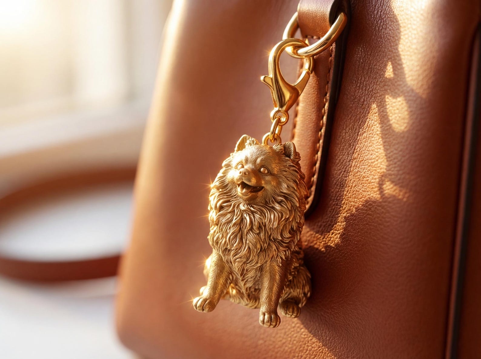 Pomeranian Gold Dog Sculpture Bag Charm