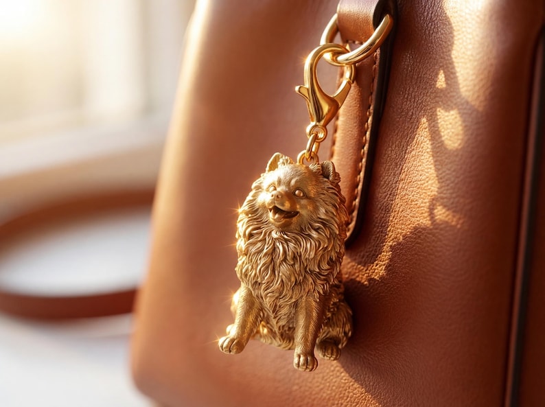Pomeranian Gold Dog Sculpture Bag Charm