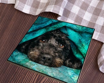 Portuguese Water Dog Under the Blanket Ceramic Tile thumbnail 4