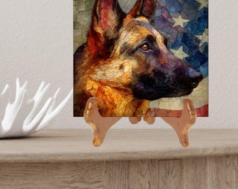 German Shepherd USA Flag Patriotic Dog Ceramic Tile thumbnail 2