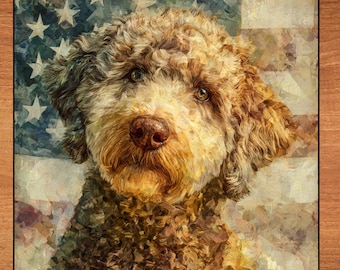 Lagotto Romagnolo USA Flag Patriotic Dog Ceramic Tile thumbnail 1