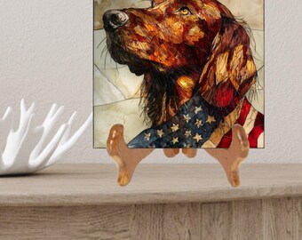 Irish Setter USA Flag Patriotic Dog Ceramic Tile thumbnail 2