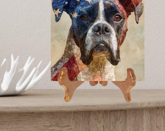 Boxer USA Flag Patriotic Dog Ceramic Tile thumbnail 2