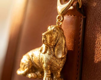 Basset Hound Gold Dog Sculpture Bag Charm thumbnail 1