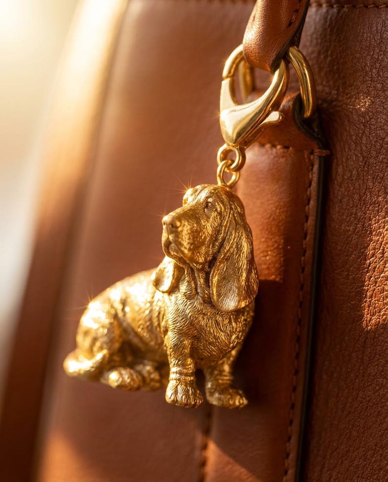 Basset Hound Gold Dog Sculpture Bag Charm
