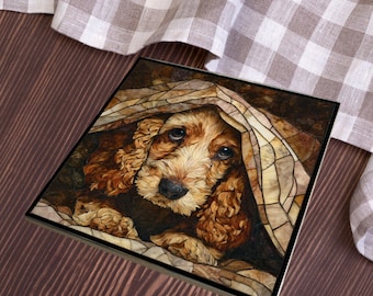 Cocker Spaniel Under the Blanket Ceramic Tile thumbnail 4