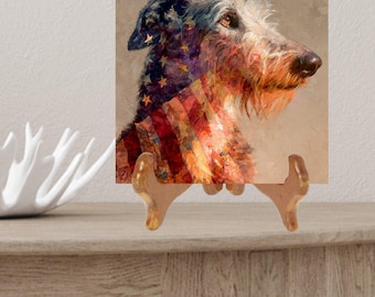 Irish Wolfhound USA Flag Patriotic Dog Ceramic Tile thumbnail 2