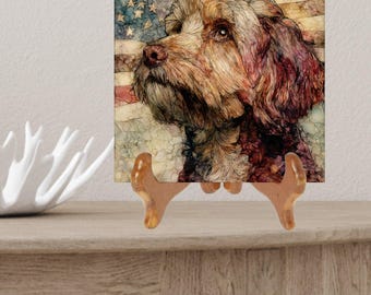 Cavapoo USA Flag Patriotic Dog Ceramic Tile thumbnail 2