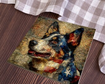 Dorgi USA Flag Patriotic Dog Ceramic Tile thumbnail 3