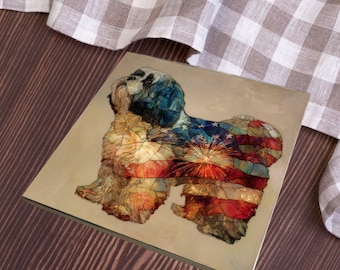 Lhasa Apso USA Flag Patriotic Dog Ceramic Tile thumbnail 3