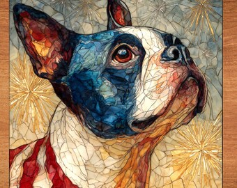 Boston Terrier USA Flag Patriotic Dog Ceramic Tile thumbnail 1