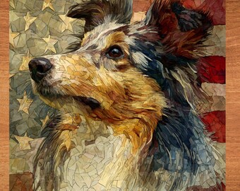 Shetland Sheepdog USA Flag Patriotic Dog Ceramic Tile thumbnail 1