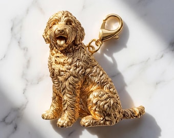 Goldendoodle Gold Dog Sculpture Bag Charm thumbnail 2