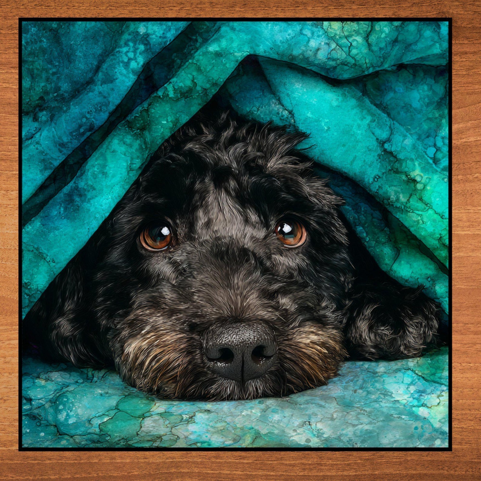 Portuguese Water Dog Under the Blanket Ceramic Tile