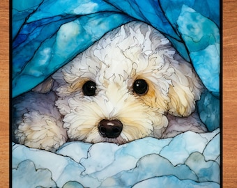 Bichon Frise Under the Blanket Ceramic Tile thumbnail 1