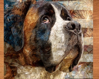 Saint Bernard USA Flag Patriotic Dog Ceramic Tile thumbnail 1
