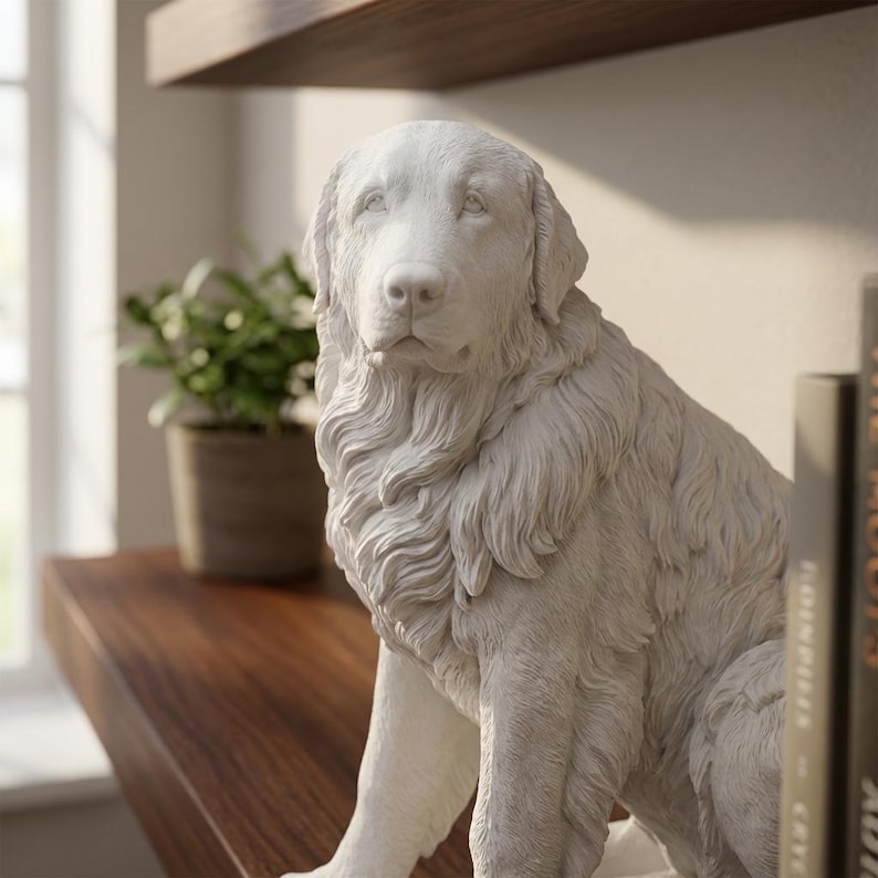 Great Pyrenees Realistic Seated Dog Statue