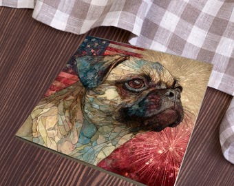 Puggle USA Flag Patriotic Dog Ceramic Tile thumbnail 3