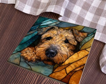 Wheaten Terrier Under the Blanket Ceramic Tile thumbnail 4