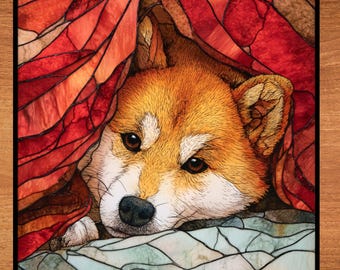 Shiba Inu Under the Blanket Ceramic Tile thumbnail 1