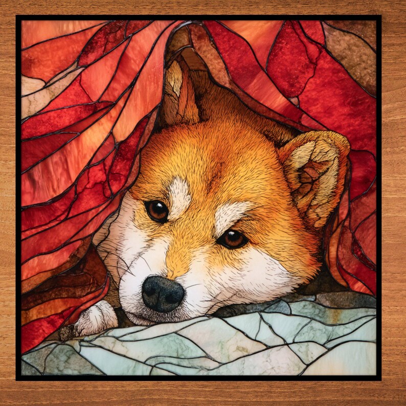Shiba Inu Under the Blanket Ceramic Tile