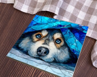 Pomsky Under the Blanket Ceramic Tile thumbnail 4