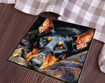 Doberman Pinscher Under the Blanket Ceramic Tile thumbnail 4